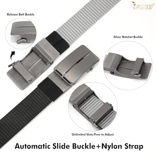 JASGOOD Men Nylon Reversible Ratchet Belt, Men Web Casual Work Belt for Jeans Pants with Automatic Slide Buckle4