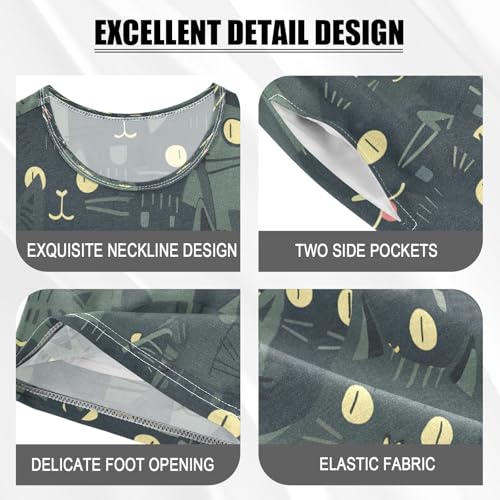 senya Short Sleeve Pajamas Sets Summer Cotton Sleepwear Black Grey Cats4