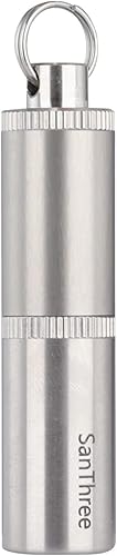 SanThree Estuche de metal portátil de titanio, llavero pequeño de 2 compartimentos impermeable para pastilleros de viaje, bolsillo de emergencia