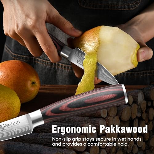 PAUDIN Paring Knife, 3.5 Inch Fruit Knife, High Carbon 5Cr15Mov Stainless Steel Forged Paring Knife, Ultra Sharp Small Kitchen Knife, Ergonomic Wooden Handle with Elegant Gift Box by PAUDIN - Image 5