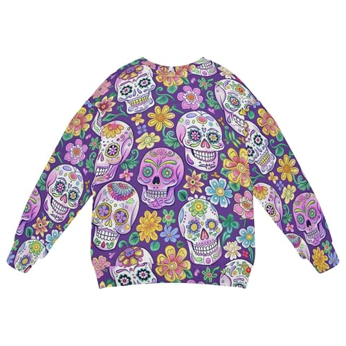 JUNZAN Vintage Sugar Skulls and Flowers Mexican Little Girls Pullover Hoodie Fleece Kids Hoodies Boys Sports 4T2
