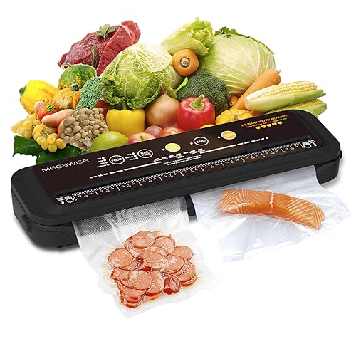 MEGAWISE Model B 2025 Vacuum Sealer | Powerful & Compact | One-Touch Automatic Food Sealer for Cold, Wet, Moist, and Dry Foods | Compatible with Thick, Medium, and Thin Bags | OMNI MACHINE (Black)