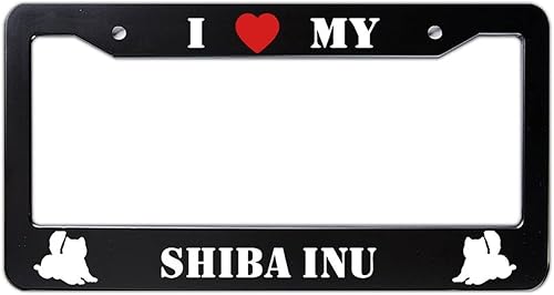 Marco de matrícula con texto en inglés "I Love My Shiba Inu" con corazón rojo decorativo de metal para placa de automóvil, etiqueta de automóvil,