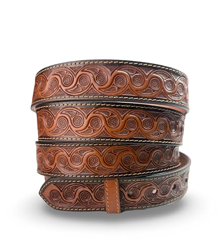 Western Leather Belt for Men Women Full Grain One Piece Leather Cowboy Belt Handmade Engraved Tooled 1.5” Wide