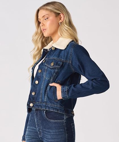 Jmojo 9976 Denim Jacket For Women - Removable Sherpa Faux Fur Collar Womens Jean Jacket thumb #1