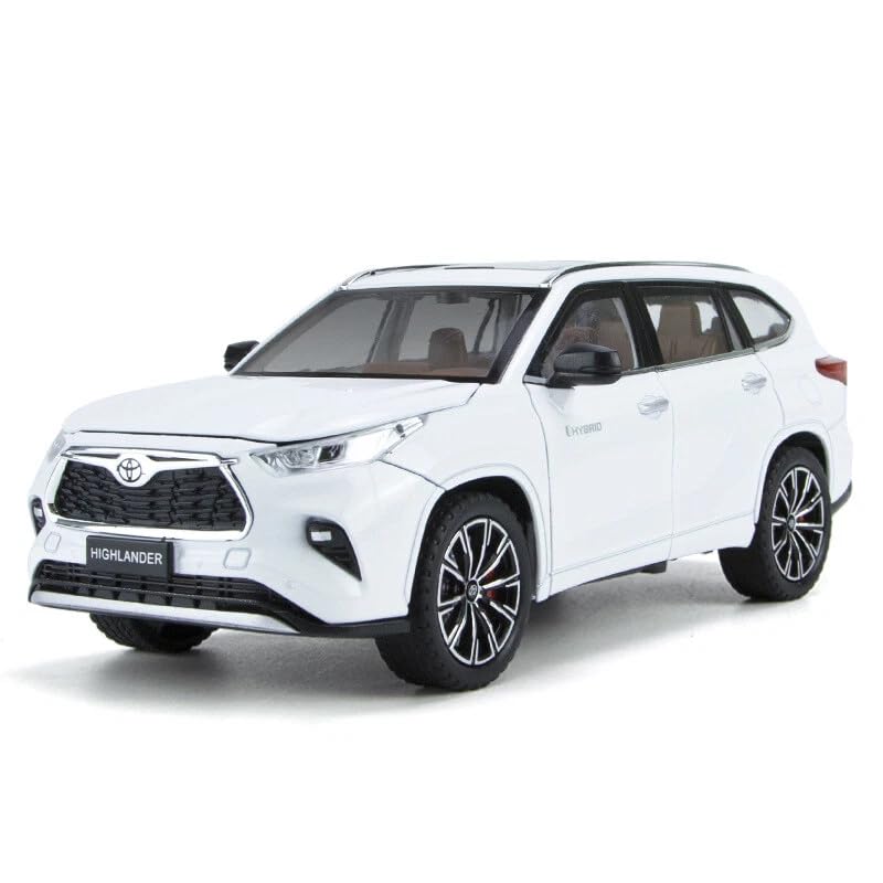 Image of 1:24 Toyota Highlander SUV Model Car - Alloy Diecast Pull Back Toy with Sound, Light & Openable Doors - Gift for Kids Boys Girls (White)