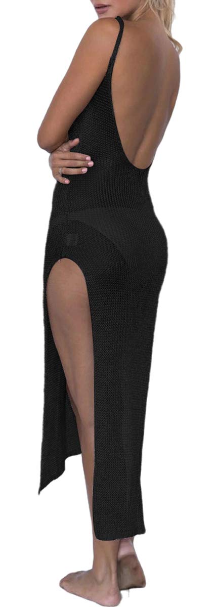 PerZeal Sexy senza maniche costume da bagno coprire Ups puro Crochet Plus Size Beach Bikini vedere attraverso costumi da bagno Maxi abiti, 5333nero, XX-Large