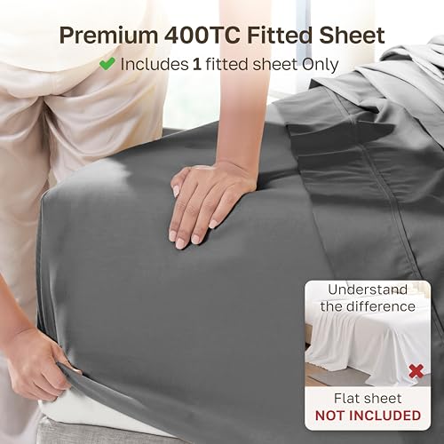 California Design Den Soft 100% Cotton Sateen Fitted Sheet Full, Grey - image 2