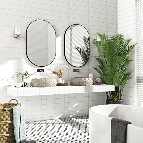 Sunslash Oval Bathroom Mirror Capsule Wall Vanity Mirror, 30"X20" Pill Mirrors Wall Mounted Mirror, Large Modern Mirror With Black Metal Frame, Decor For Entryway, Bedroom, Living Room #TOP6