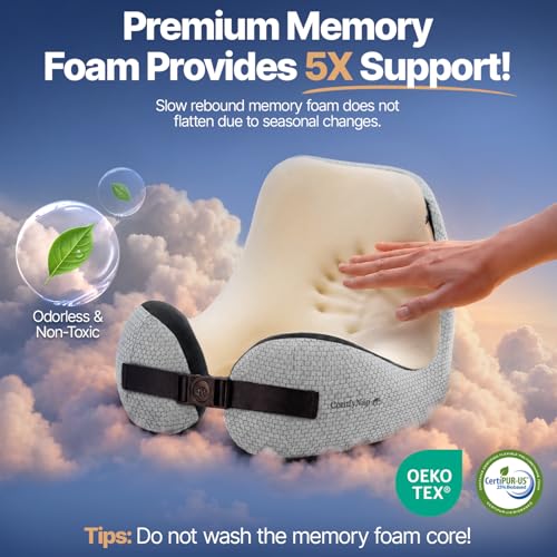 Image of ComfyNap Versatile Travel Neck Pillow for Airplane [Patented], 9 Positions in 3 Techniques, Plane Pillow with Pure Memory Foam, Travel Pillow with HeadRest Flight Sleep, Travel Essential - Moon