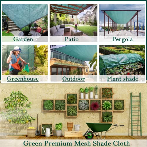 70% Green Shade Cloth 3 x 3 m Sunblock Mesh Fabric Garden Shade Cloth, Durable UV Resistant Plant Cover, Green Shade Net with Grommets & Eyelets for Greenhouse Patio Pergola Outdoor