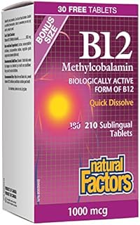 Natural Factors B12 Methylcobalamin 1000 mcg BONUS SIZE, 210 Tablets