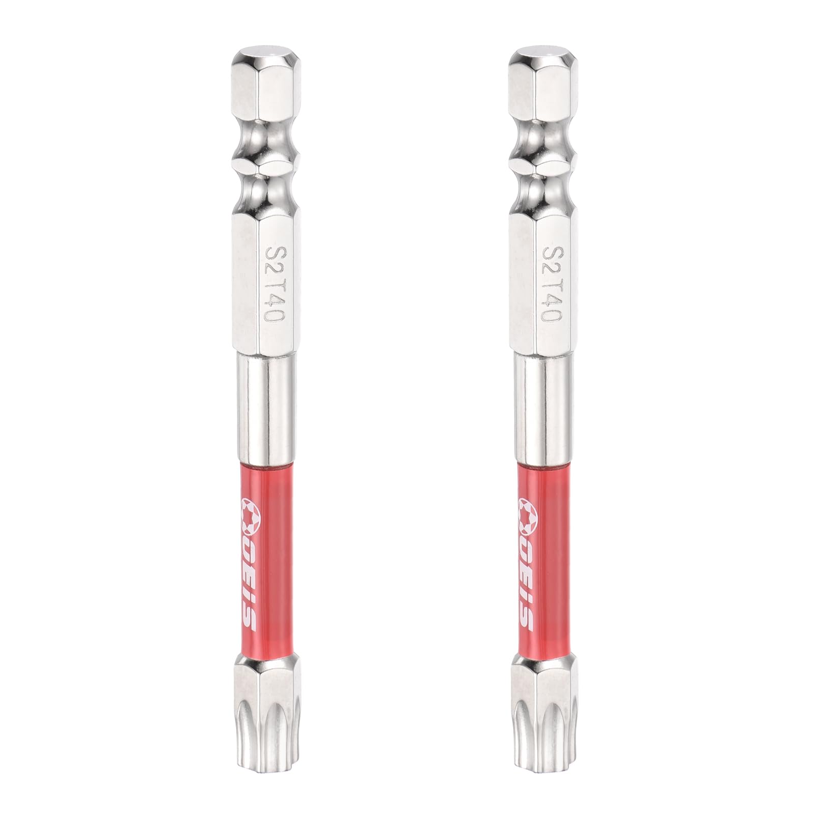 sourcing map 2pcs TT40 Torx Head Screwdriver Bit 1/4" Hex Shank 75mm Long Magnetic Tamper Proof 6 Point Star Drill Bits S2 Steel Industrial Power Screwdrivers with Hole Tip