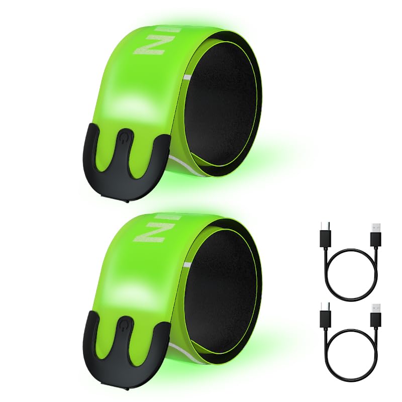 NI-ONE Rechargeable LED Armband 2-Pack，Reflective Running Lights for Night Safety, High Visibility LED Wristband Lights for Night Walking, Cycling, Running