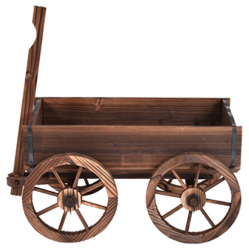 Wood Wagon Flower Planter Pot Stand W/Wheels Home Garden Outdoor Decor New