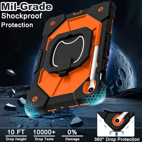 Image of WESOROL Case for Samsung Galaxy Tab S10 Lite /S10 FE /S9 FE 10.9 Inch Galaxy Tab S9 11 Inch,Shockproof Cover for Samsung S9 FE Tablet Case with Screen Protector Rotate Stand Pen Holder,Black Orange