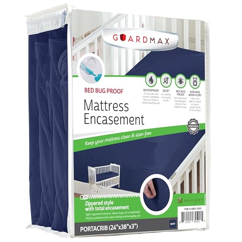 Guardmax Jersey Knitted Mini Crib Size Zippered Mattress Encasement - Waterproof & Bed Bug Proof Mattress Protector - Comfortable, Soft, and Noiseless Zippered Bedding - Dust Mite Proof (24 x 38 x 3)