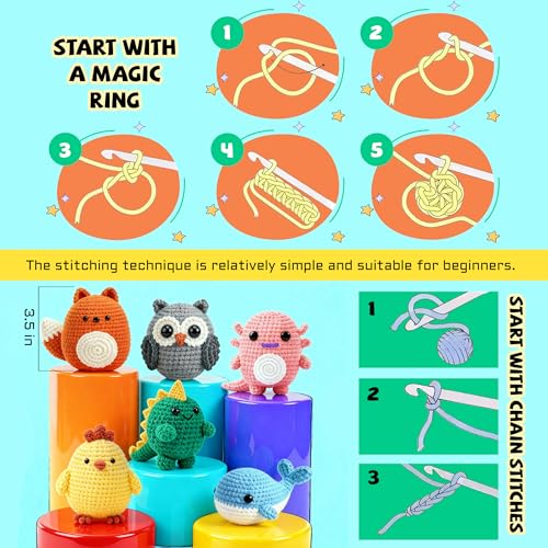 Image of Joyclub Crochet Kit for Beginners 6 Animal Family with Video for Adults