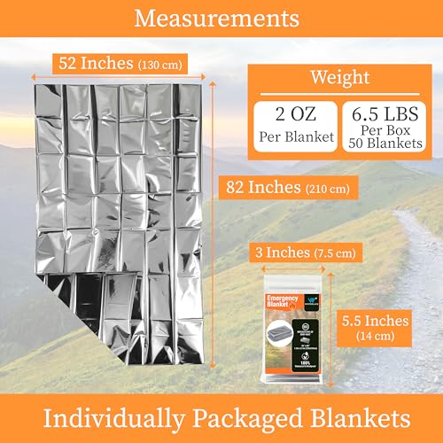 Winterlace Emergency Blankets 50-Pack (52” x 82”) Thermal Mylar Survival Rescue Camping Heat Reflective (50) - Image 2