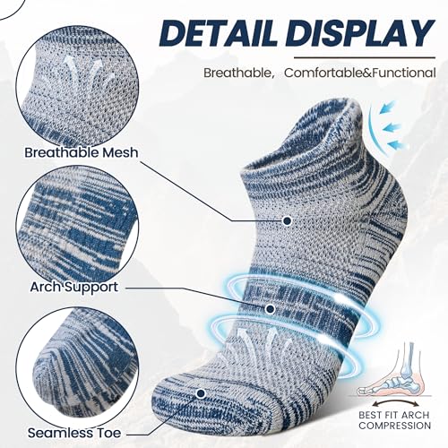 Merino Wool Ankle Socks Running Half Cushioned Men Women Hiking Thick No Show Socks 6 Pairs4