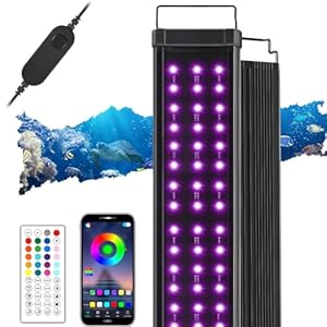 LED Aquarium Beleuchtung, DIY Vollspektrum Aquarium Licht mit APP Steuerung Fernbedienung, Fish Tank Lamp mit Timer, 20 Farben und 10 Helligkeitsstufen, 8W Aquarium Lampe für 90-110CM Tank