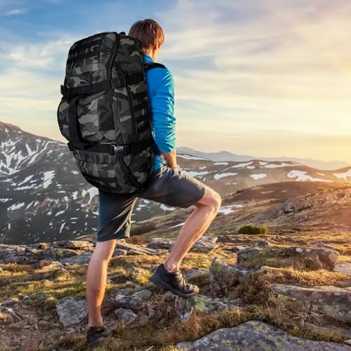 Image of Hannibal Tactical 55L Large Duffle Bag, 3-in-1 Tactical Backpack MOLLE Pack for Gym, Sports, Outdoor, Black Camo