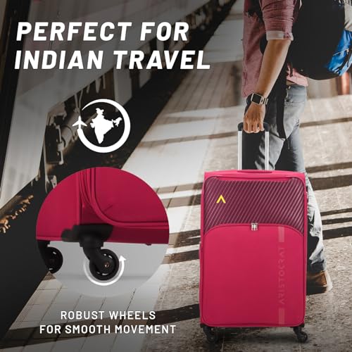 Image of Aristocrat Striker Set of 3 Cabin, Medium & Large Size Soft Luggage (59 cm, 69 cm & 79 cm) | Spacious Polyester Trolley with 4 Wheels and Combination Lock | Dazzling Maroon | Unisex