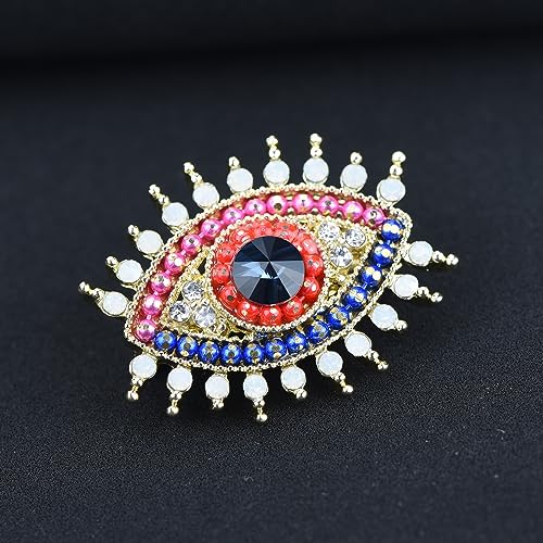 Image of Retro Evil Eye Brooch Fashion Unique Crystal Pearl Abstract Eyes Brooches Pin Badge for Women Bridal Jewelry Gift
