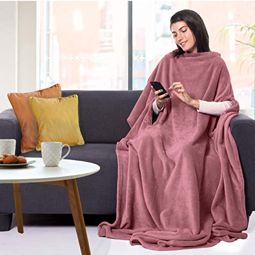CANDY CANE Wearable Fleece Blanket with Three Holes - Super Soft, Lightweight, Cozy