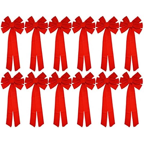Black Duck Brand 12-Pack Large Red Velvet Christmas Bows - 26x10 Inch Decorative Bows for Holiday Decor, Wreaths, Gifts, and More - Festive Indoor and Outdoor Decorations Cover
