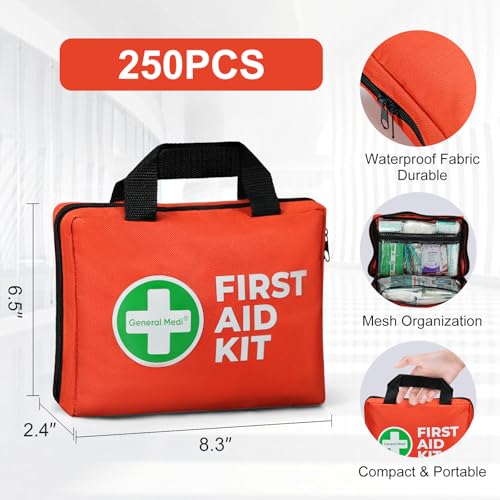 General Medi First Aid Kit, 250 Piece Small First Aid Kit - Includes Emergency Foil Blanket, Instant Cold Pack,Scissors for Travel, Home, Office, Vehicle, Camping, Workplace & Outdoor - Image 4