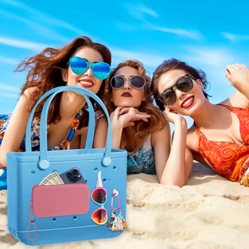 Image of Mity rain Silicone Wallet for Bogg Bag Phone Holder | Accessories Set for Bogg Bag Contain 2PCS Key Holder and Large Capacity Silicone Zipper Bag for Beach Bags Tote Bag (Pink)