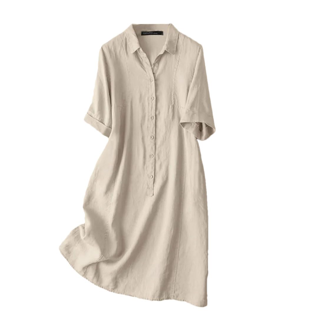 Sukienka damska elegancka sukienka z krótkim rękawem kobiety vintage bawełna Vestido okrągły dekolt guzik linia A robocza Sundress szlafrok Femme