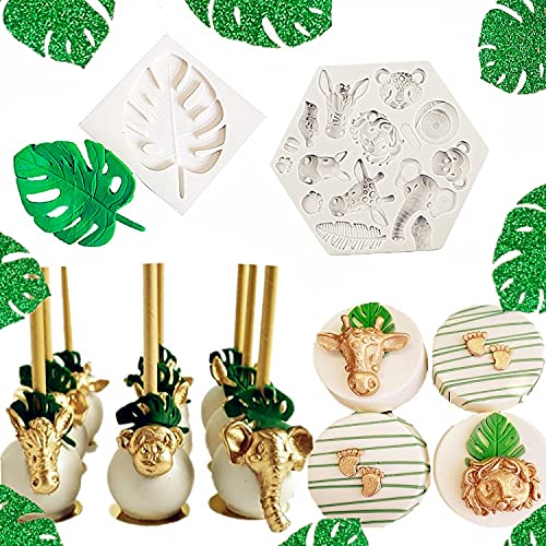 JeVenis 2 PCS Jungle Safari Animal Cake Mold Jungle Safari Animal Cupcake Decoration Jungle Safari Animal Cake Decoration Palm Leaves