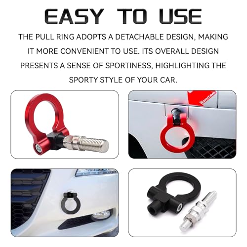SWQS 1PC Car Front Bumper Tow Hook, Aluminum Waterproof Vehicle Tow Pull Ring, Universal Foldable Screw-in Racing Towing Car Accessories for Truck, SUV and Cars Repair(Black)