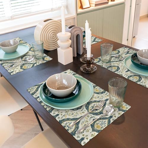 Sets de table vert rétro en faux lin 30x45 cm | Lot de 4 - 7