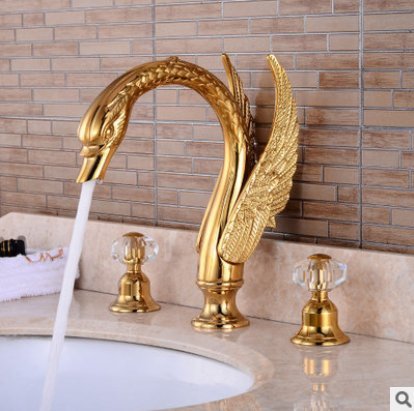 Diongrdk European Style Gold Basin, Faucet, Antique, Cold, Hot, Three Hole Faucet, Bottom Basin, Double Handle, Double Opening Hand Basin Faucet,B