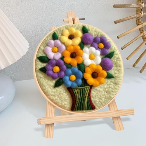 Image of Perycomly Flowers Needle Felting Kit for Beginner, Needle Wool Felting Set Include Needles, Foam Pad, Felt Cloth, Picture Frame, and Instructions
