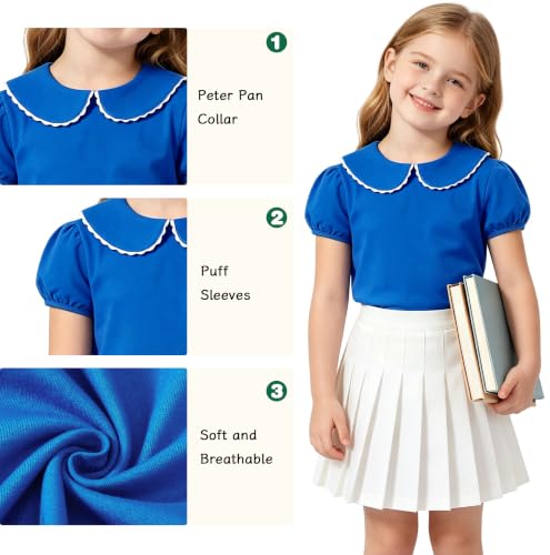 Image of LYSMuch Girl Short Sleeve Peter Pan Collar Shirt Kid School Polo Shirt