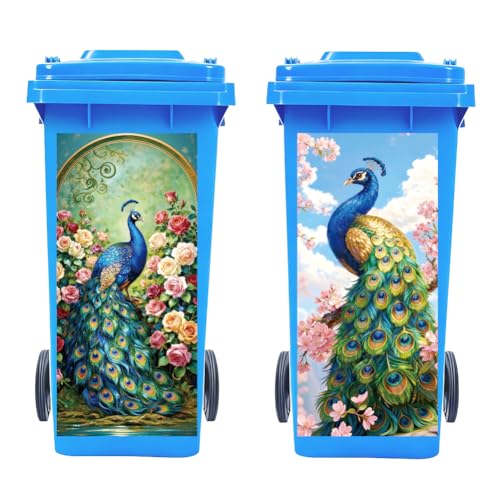 Peacoblue - Lote de 2 pegatinas para basura al aire libre con flores (38 x 82 cm, adhesivo decorativo de basura, grandes pegatinas al aire libre sobre jardín, para decoraciones