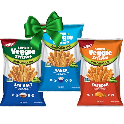 Jackson’s Super Veggie Straws™ Variety Pack (5 oz, Pack of 6) – Ranch, Cheddar, Sea Salt – Gluten Free, Made with Premium Avocado Oil, Veggie Chips, Snack Variety Pack, Veggie Straws Individual Bags
