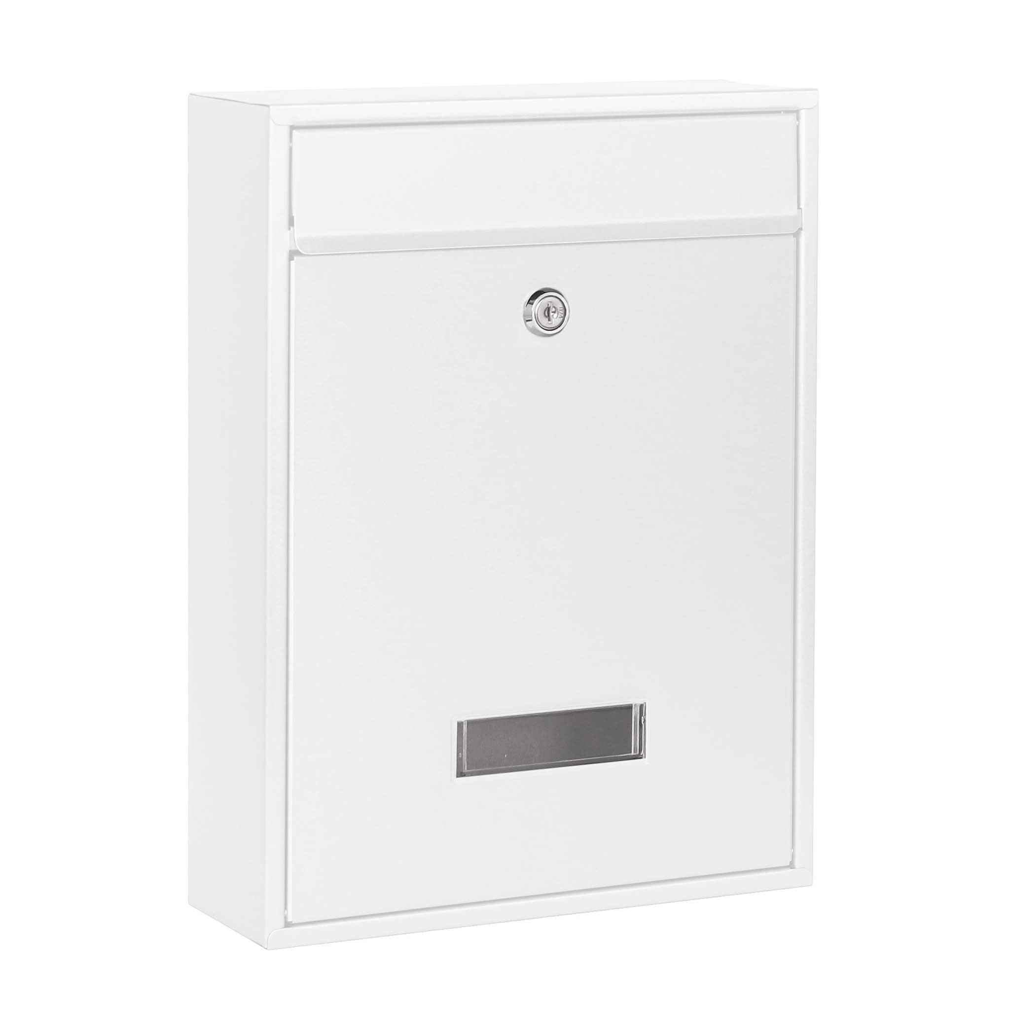 Wiltec Buzón de Pared Color Blanco V10, buzón de Pared con Cerradura, Dos Llaves y Placa de identificación buzón de Acero con Recubrimiento en Polvo para Montaje en Pared