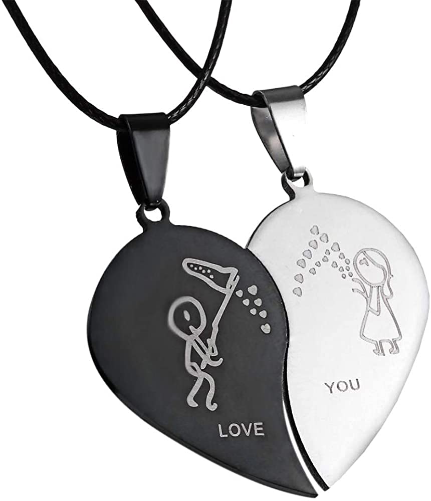2pc/Set Creative Couple Lover Pendant Necklace - Stainless Steel Heart Puzzle Peandts Necklace Gift