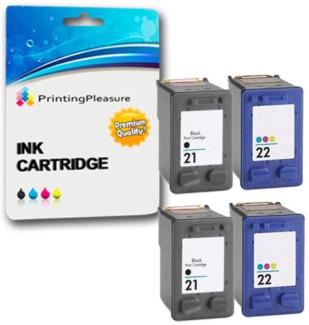 Printing Pleasure 4 Cartuchos de Tinta compatibles para HP Deskjet 3940 F2120 F2180 F2280 F380 F4180 D1460 D2360 D2460 Officejet 4315 PSC 1410 | Reemplazo para HP 21XL (C9351AE) & HP 22XL (C9352AE)
