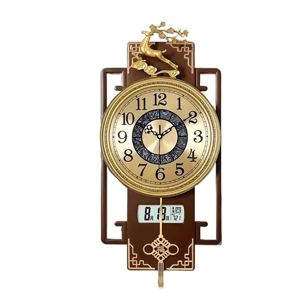 Dveggee One Color Household Living Room New Chinese Style Wall Clock For Living Rooms, Electric Wave Quartz