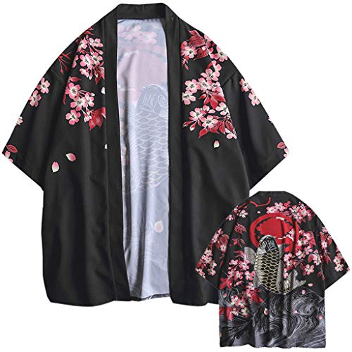 image for Fanteecy Men's Kimono Japanese Floral Printed Kimono Cardigan Shirts J
