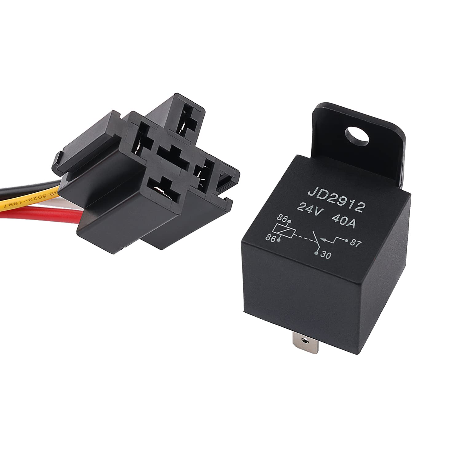 JIQICar Relay 24 V 40 A 4-Pin Switching Relay with Socket for Trucks, Cars, Motorcycles, Boats