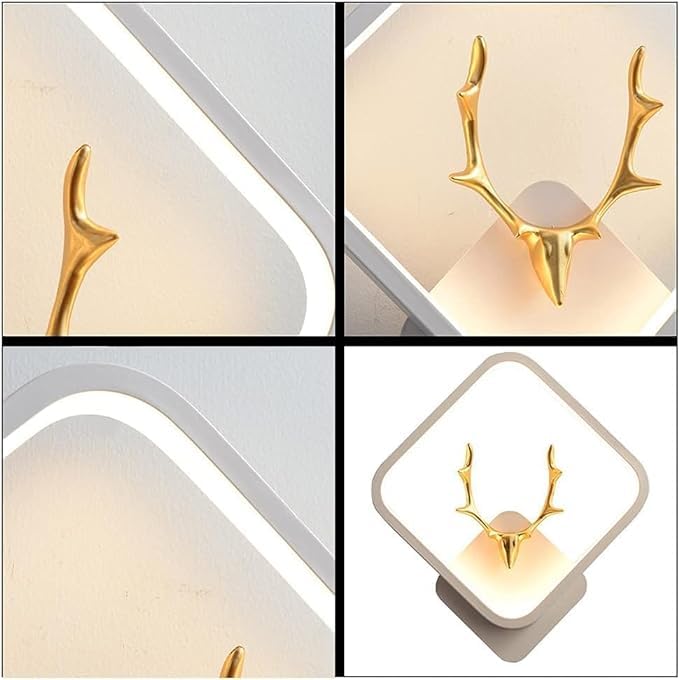 Image of Home Decore Led Fancy Wall Light,Night Lamp,Decorative Lamp,Wall Hanging Lights for Bedroom,Living Room,Color(Warm White+Natural White+Cold White).(white Squar Deer Head)