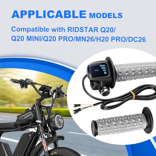 Image of Hizoncore Full Twist Throttle Fits for Ridstar Q20, 48V True Plug and Play Taper Handles Ebike Throttle 3 Pin Easy Installation, LCD Display with Key Lock, Throttle Grips for Ebike Motorcycle Scooter