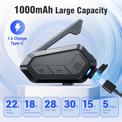 Image of EDYELL V1 Motorcycle Bluetooth Headset,24 Riders 2Km Helmet Intercom